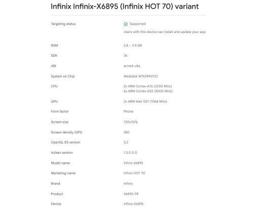 Infinix Hot 70 terdaftar di laman TUV Rheinland.