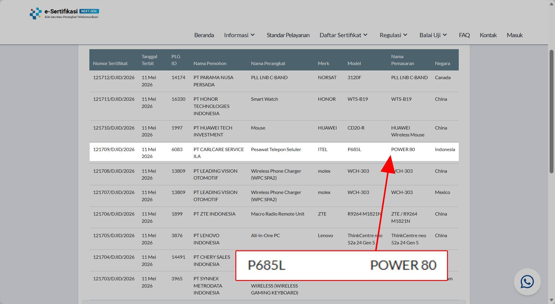 Itel Power 80 mendapatkan sertifikasi Postel pada 11 Mei 2026, pertanda segera rilis di Indonesia.