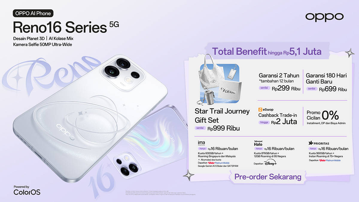 Oppo Buka Pre-order Reno 16 Series di Indonesia, Ada Bonus Rp 5,1 Juta