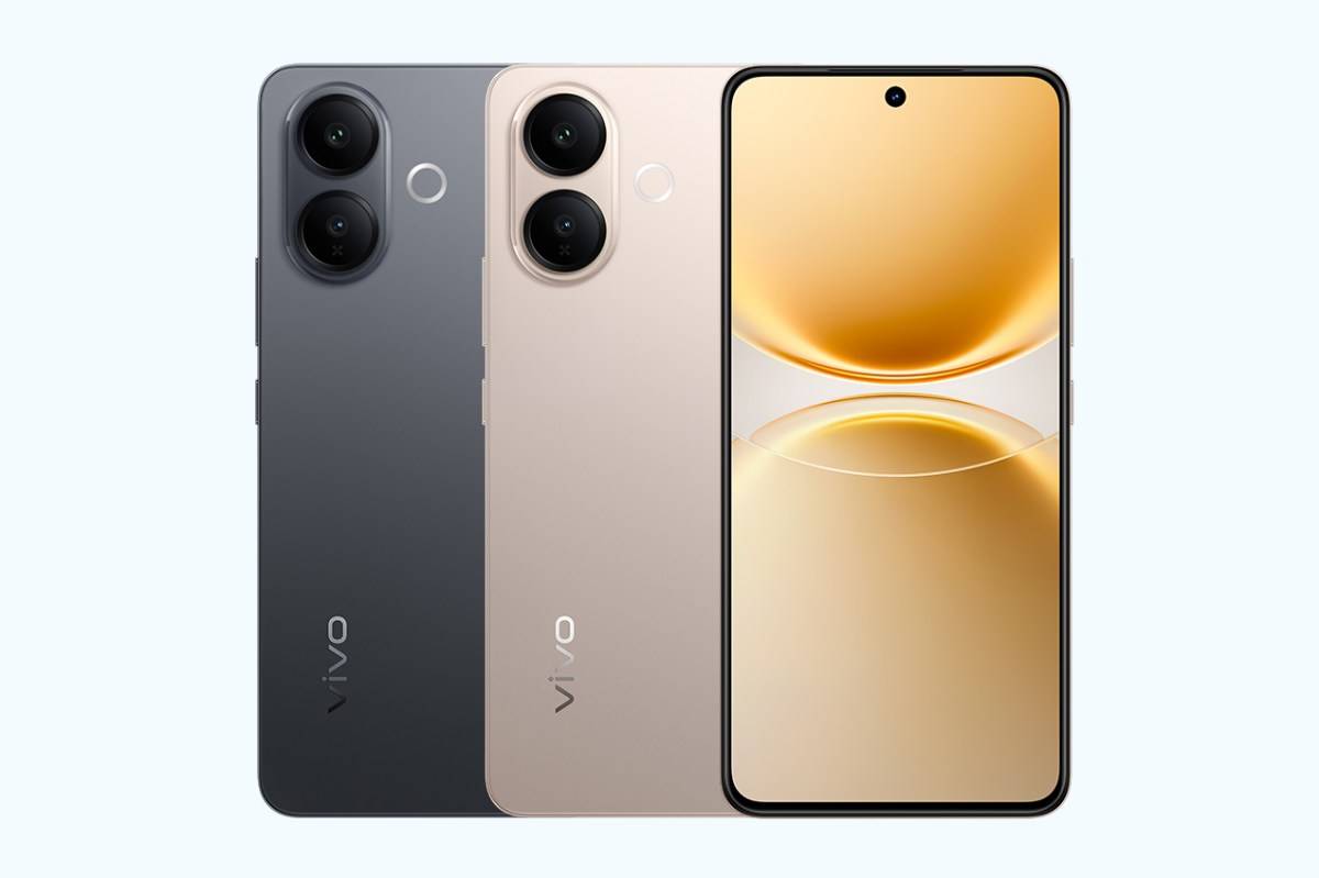 Varian warna Vivo V70 Lite (hitam dan emas).