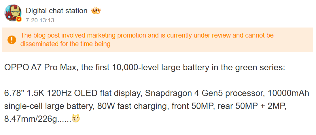 Bocoran Oppo A7 Pro Max. Sumber: DCS di Weibo via Phone Arena.