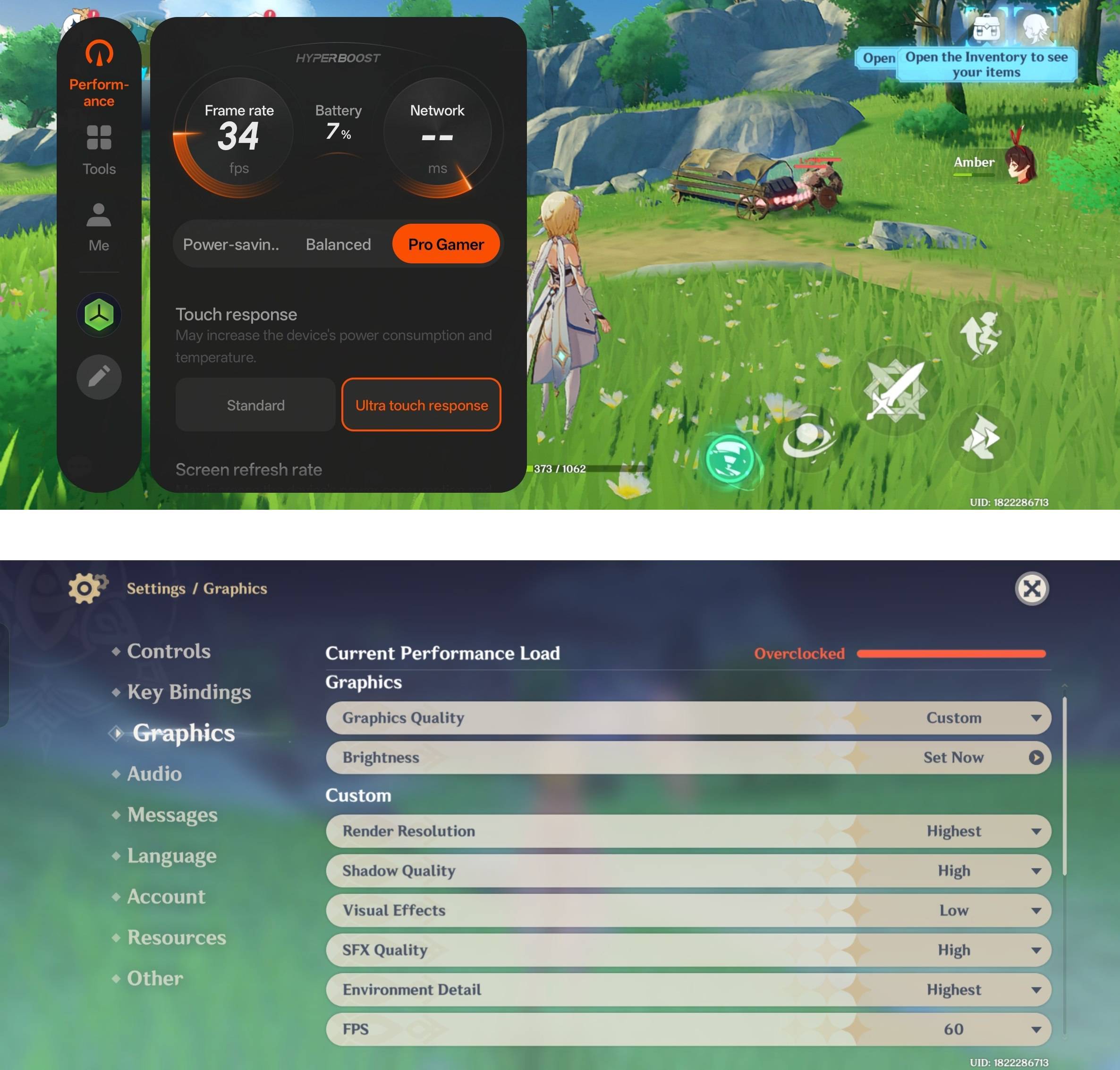 Genshin Impact cukup playable di pengaturan grafis Highest 60 FPS, stabil di 30-an FPS.