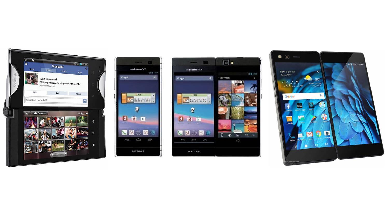 Kyocera Echo (2011), NEC Medias W (2013), dan ZTE Axon M (2017)