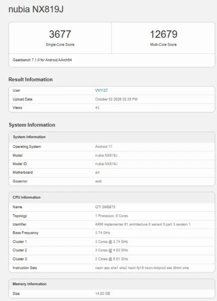Red Magic 12 Pro Plus muncul di Geekbench 7.