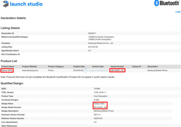 samsung-galaxy-a20e-certified-on-bluetooth-sig-wi-fi-alliance-website-might-launch-soon