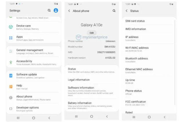 Samsung Galaxy A10e listed on FCC with SM-102U model number