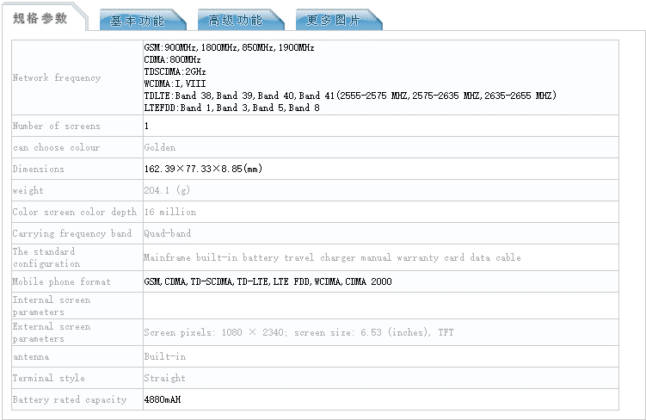 Vivo V1990A tenaa 4880 mah battery 8gb ram triple rear camera specs leaked