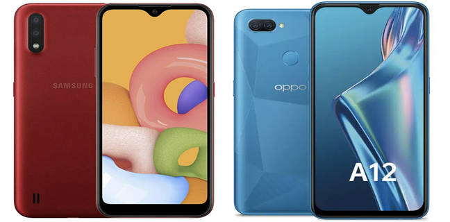 Samsung Galaxy M01 vs OPPO A12 comparison review specs camera battery processor price sale