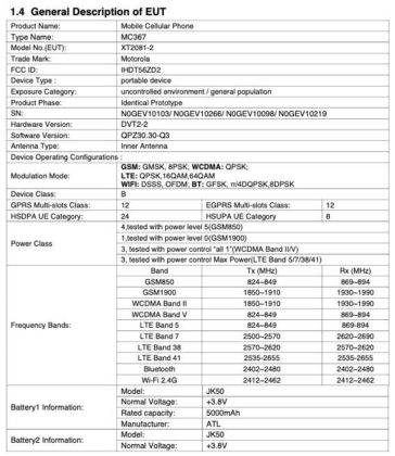 Motorola XT2081-2 listed on fcc with 5000mah battery
