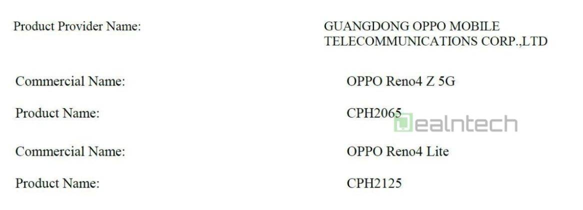 OPPO Reno 4 Lite Reno4 Z 5G certified specs leaked launch soon