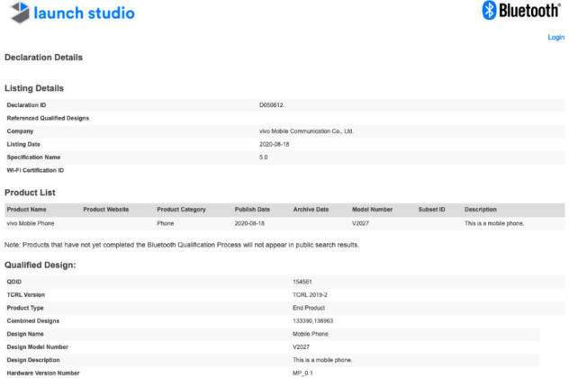 Vivo Y20 geekbench bluetooth sig certification specs leaked