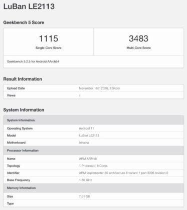 oneplus 9 pro geekbench listing snapdragon 875 soc 8gb ram android 11