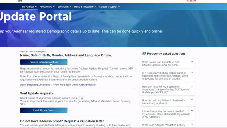 know how to update name Address and details in Aadhar Card Online
