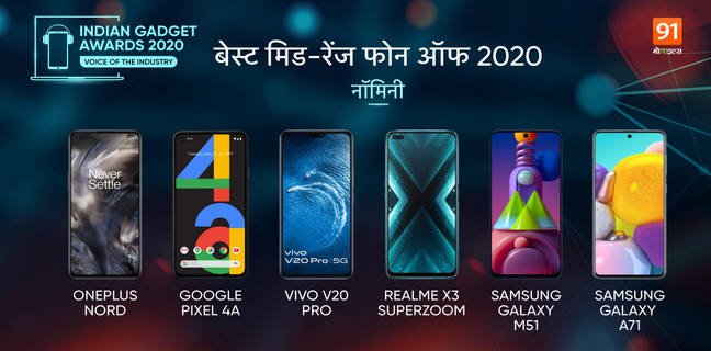The Indian Gadget Awards 2020 : Best mid range phones of 2020 में ये शानदार फोन बने हैं नाॅमिनी The Indian Gadget Awards 2020 Best mid range phones of 2020