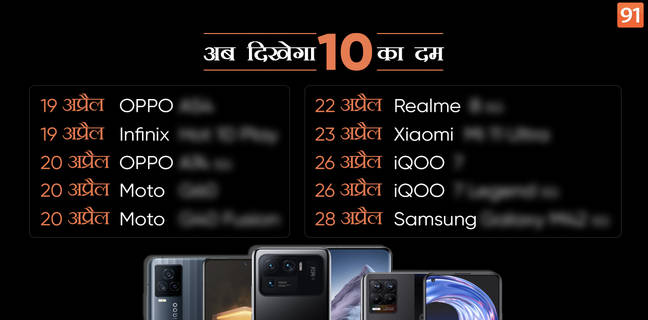 10 दिन में लॉन्च होंगे ये 10 शानदार स्मार्टफोन, बदलेगा इंडिया का स्मार्टफोन बाजार OPPO Infinix Motorola Realme Xiaomi iQOO Samsung 10 smartphone to launch in india in april 2021
