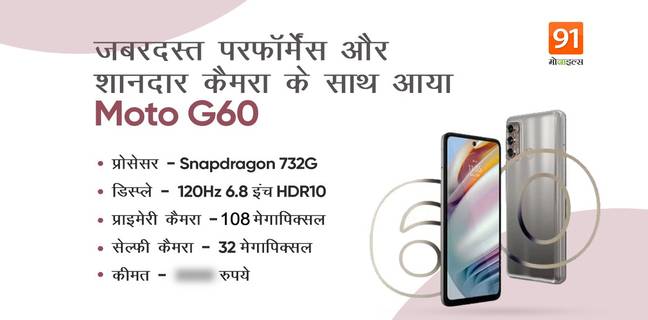 Moto G60 स्मार्टफोन Snapdragon 732G चिपसेट, 108MP कैमरा और 6000mAh बैटरी के साथ लॉन्च, जानें कीमत Motorola Moto G60