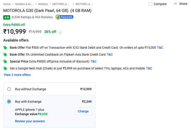 discount-flipkart-cashback-offer-on-moto-g30-before-g60-g40-fusion-india-launch