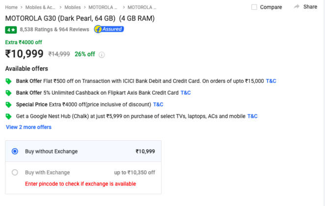 discount-flipkart-cashback-offer-on-moto-g30-before-g60-g40-fusion-india-launch