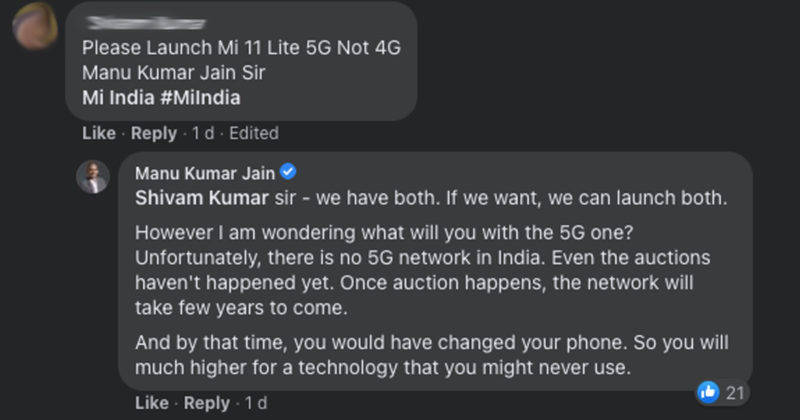 Xiaomi Not Launching 5G Phone in India Mi 11 Lite 4G