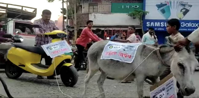 ola e scooter tied to donkey customer said never purchase this electric scooter