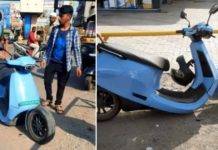 Front tire separated from Ola S1 Pro electric scooter on the road.