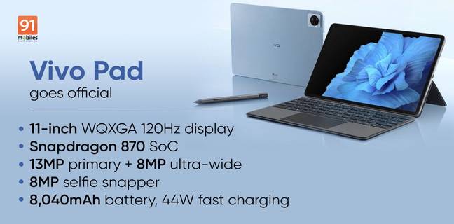 Vivo Pad launched in China with Snapdragon 870 and 8040mAh battery, Check price and specs