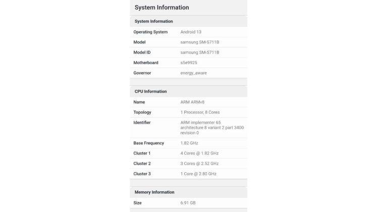 Samsung Galaxy S23 FE Geekbench listing