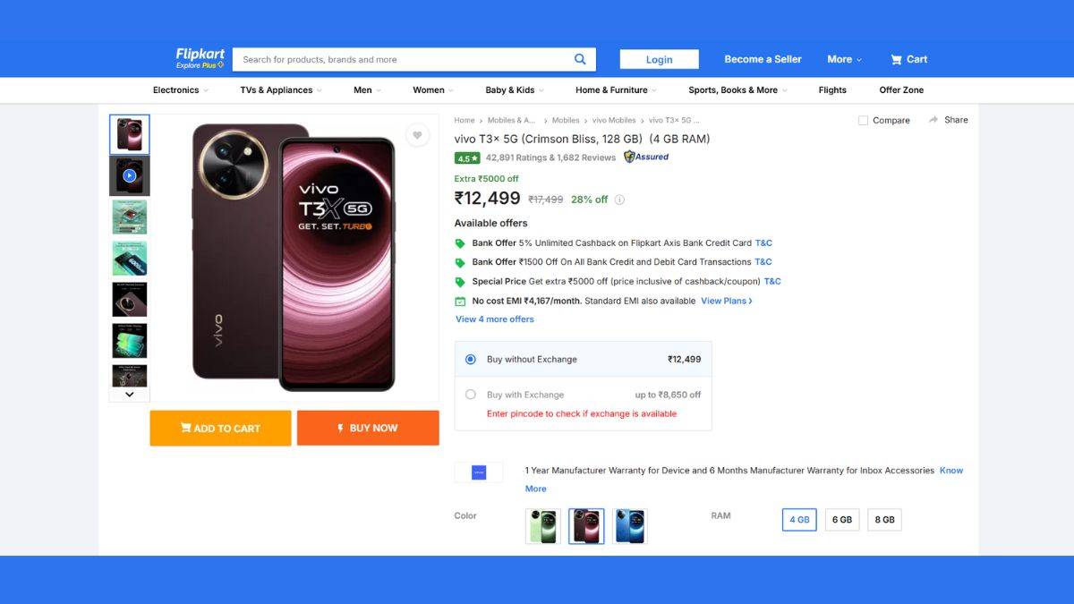 Vivo T3x 5G with 2500rs discount