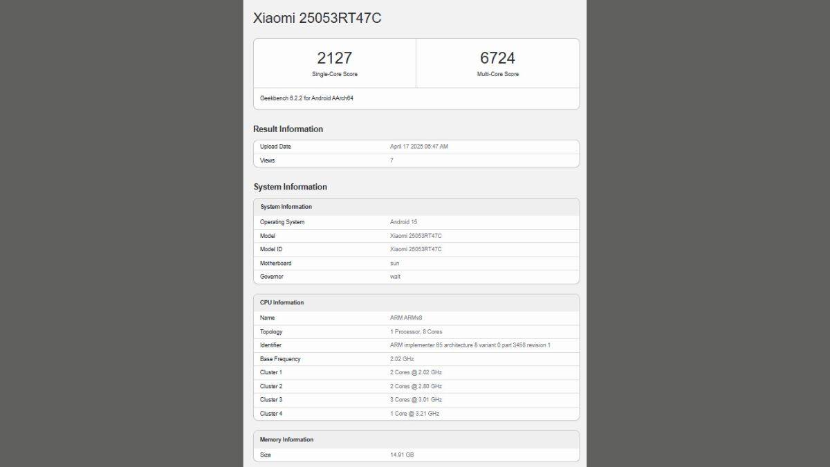 iQOO Neo 10S geekbench