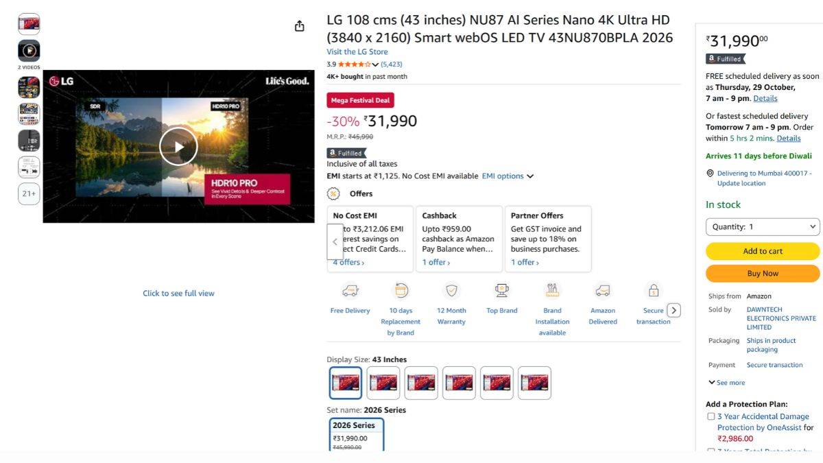 LG 43 inches NU87 AI Series Nano 4K Ultra HD