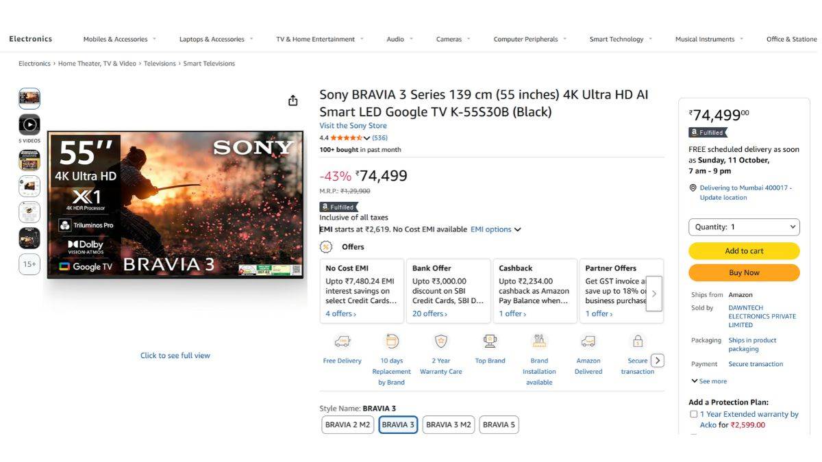 Sony BRAVIA 3 Series 55-inch 4K Ultra HD AI