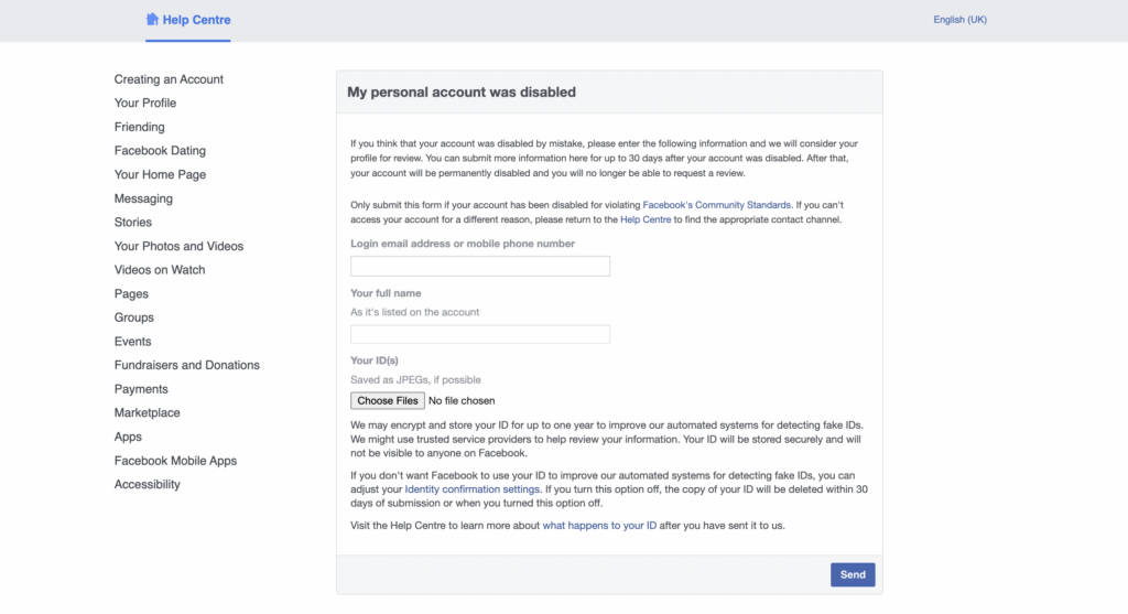 Facebook account locked