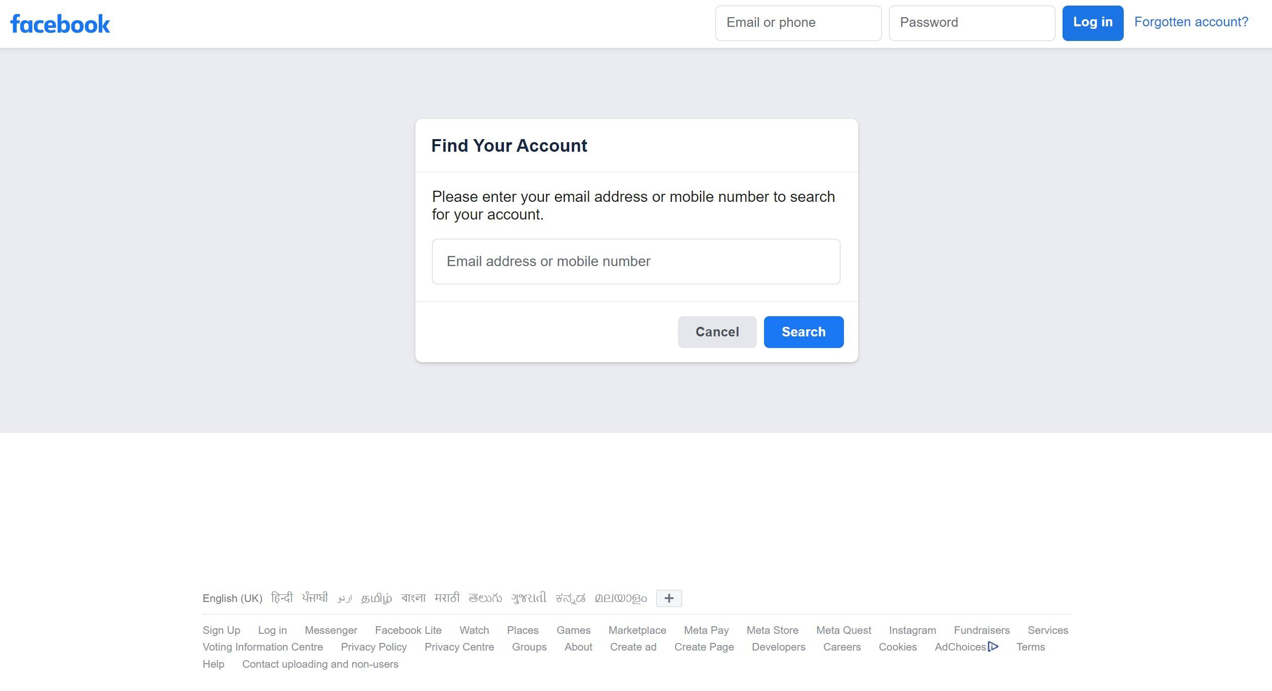 Unlock Facebook account by verifying identity