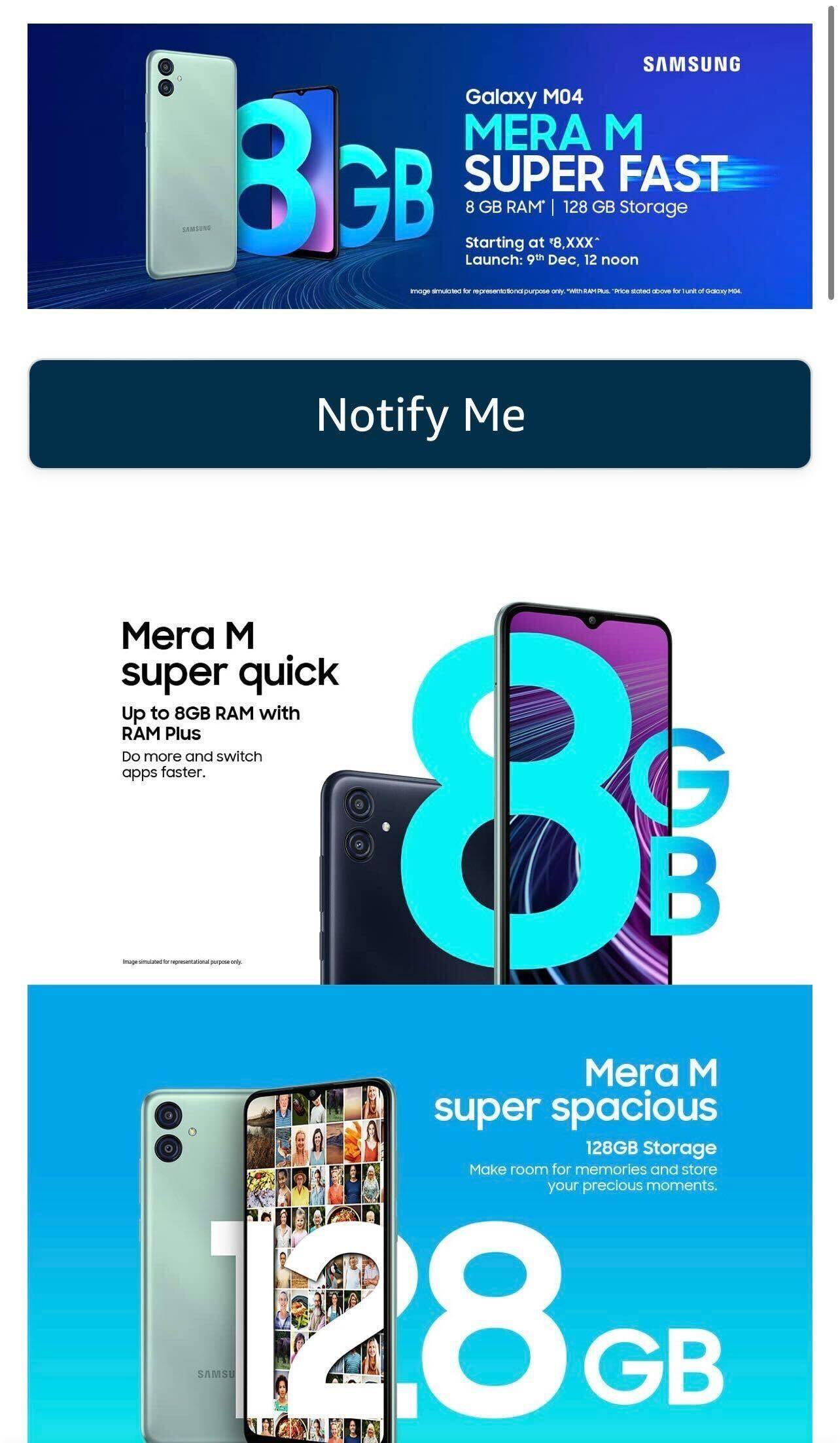 Samsung Galaxy M04 Amazon listing