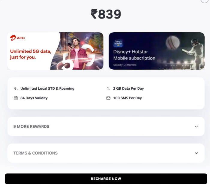 Airtel Rs 839 plan