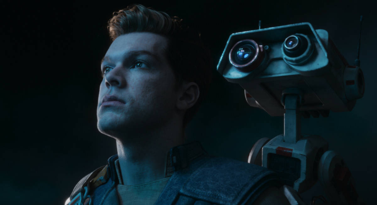 Cal Kestis and BD-01 staring upwards in Star Wars Jedi: Survivor