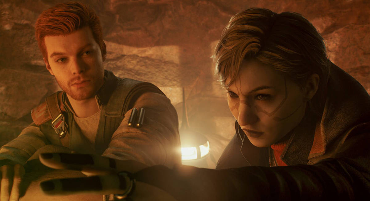 Cal Kestis with a returning character in Star Wars Jedi: Survivor