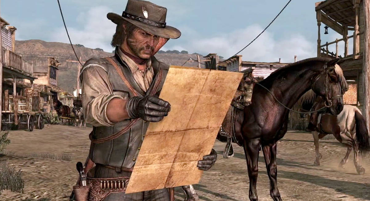 John Marston Reading a Wanted Poster in Red Dead Redemption