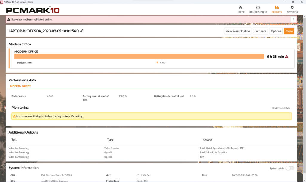 Lenovo Legion Slim 5i 2023 91Mobiles PC Mark 10 battery benchmark