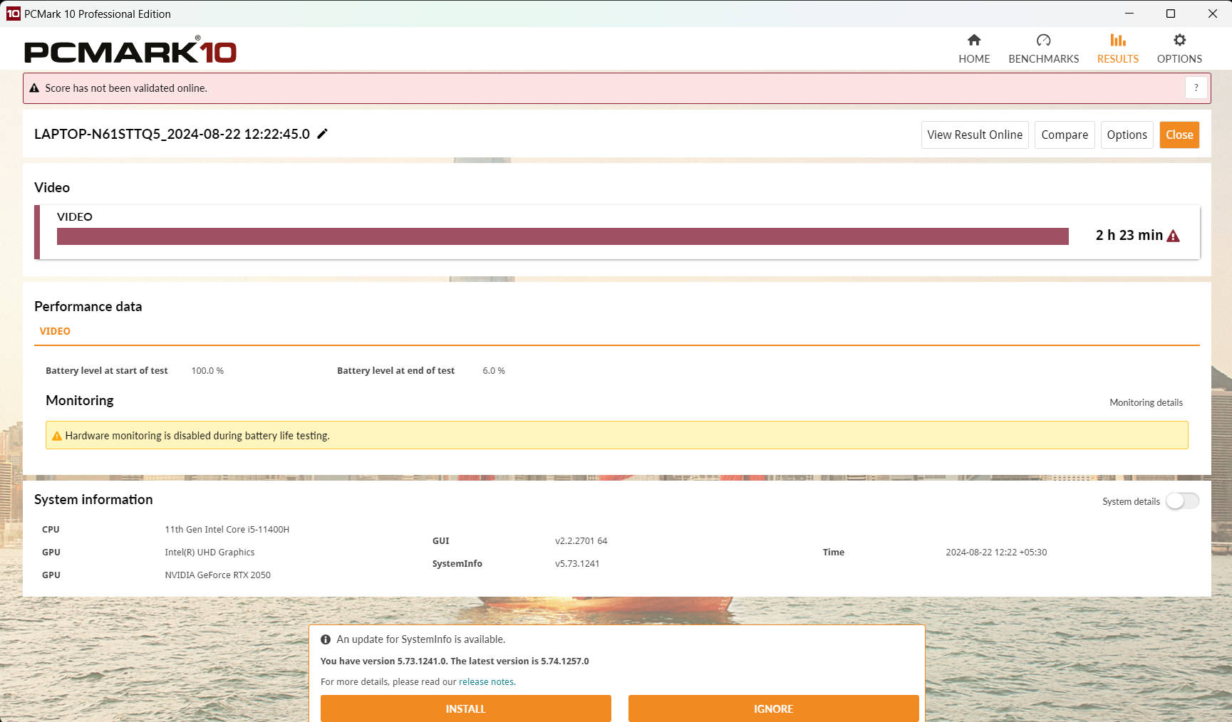 PCMark Battery Life - ASUS TUF Gaming F15 FX506HF Benchmarks