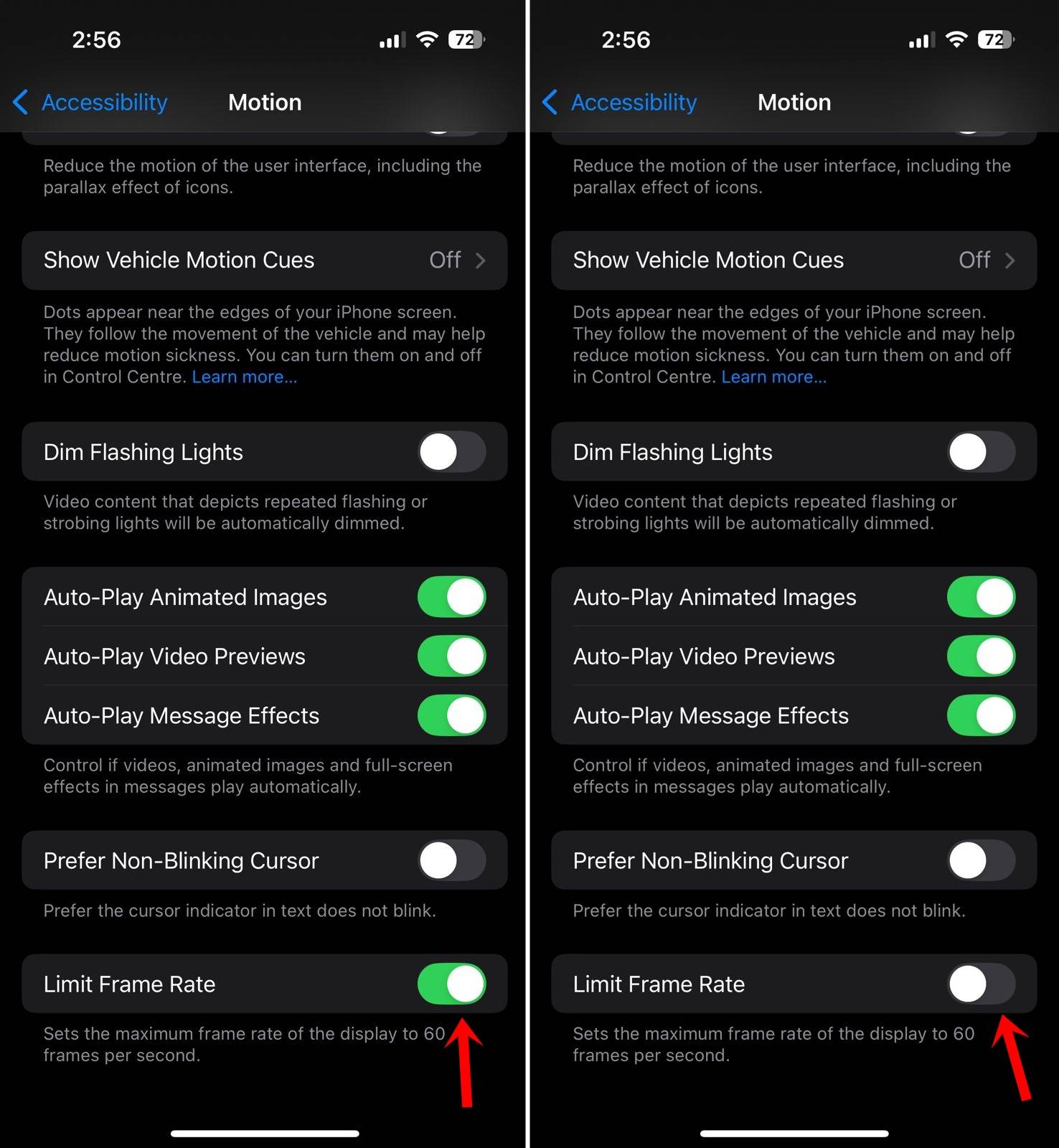 enable or disable 120Hz ProMotion refresh rate on iPhone