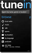 TuneIn Radio app on Windows Phone TuneIn Radio app on Windows Phone