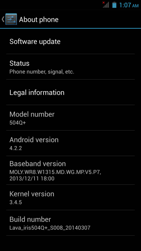 Lava Iris 504Q+_android version