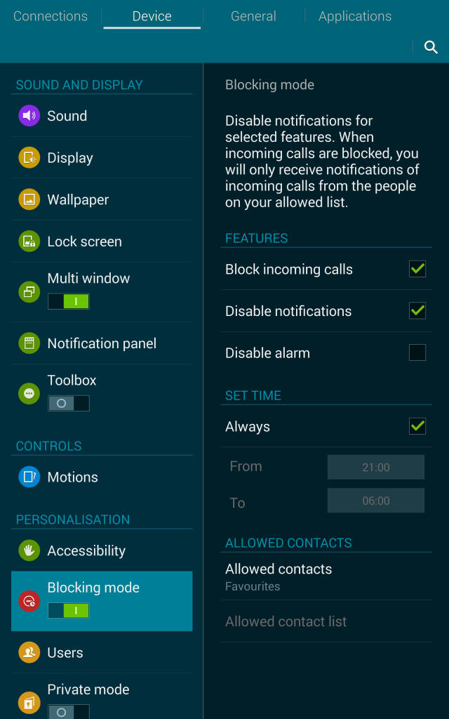Samsung Tab S_blocking mode
