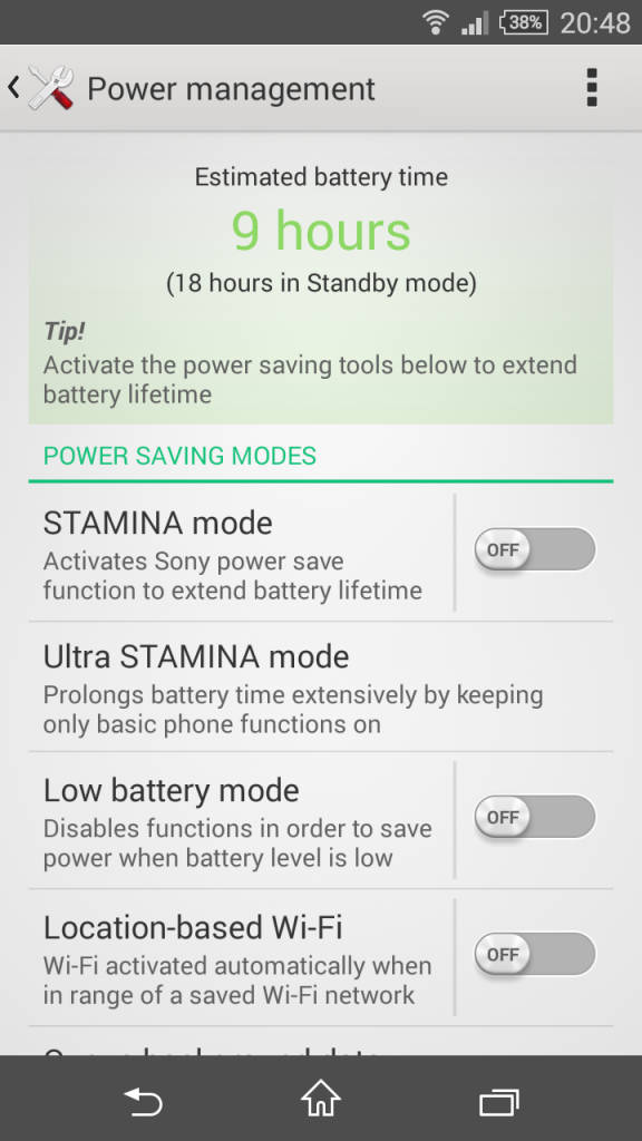 Sony Xperia Z3 Comapct_power management