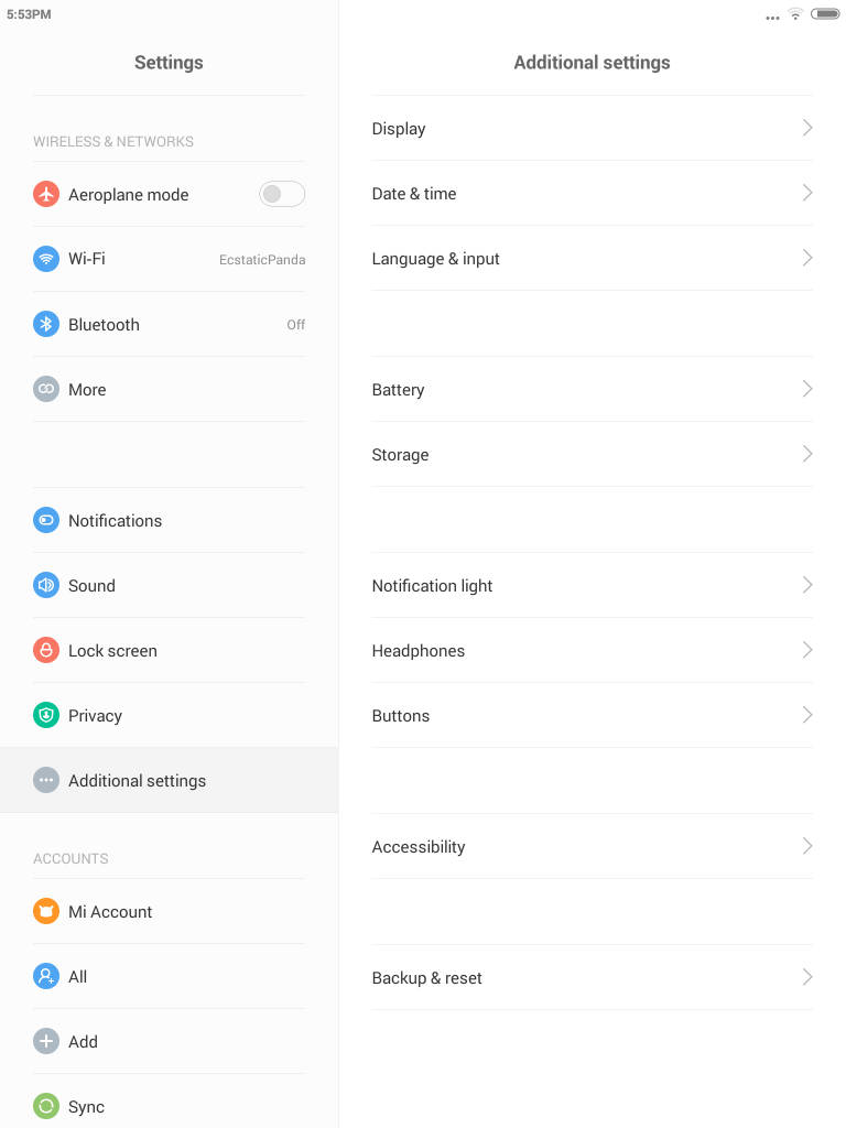 Xiaomi Mi Pad_settings