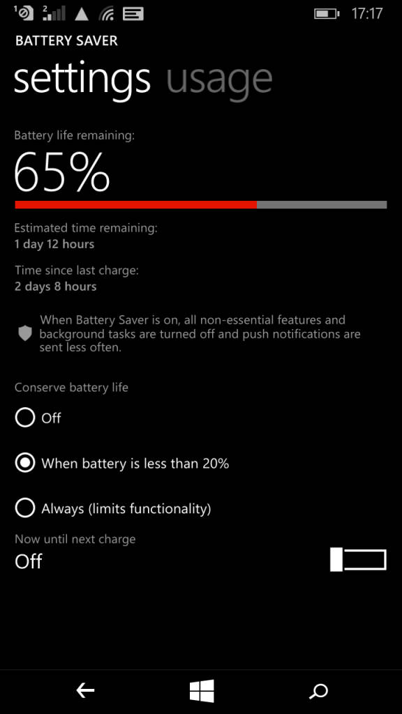 Microsoft Lumia XL_battery settings