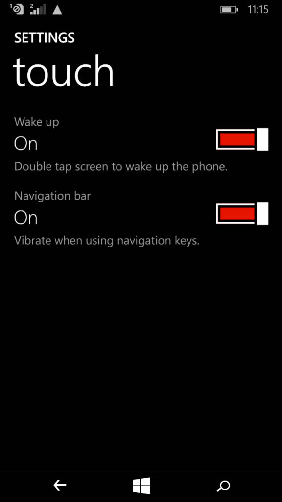 Microsoft Lumia XL_touchscreen settings
