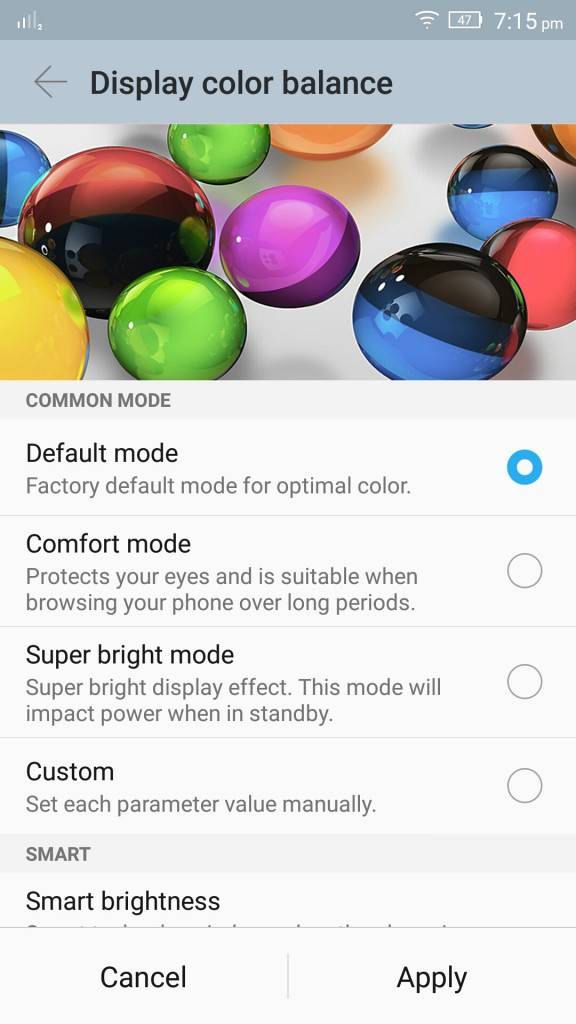 Lenovo Vibe S1_Display colour balance