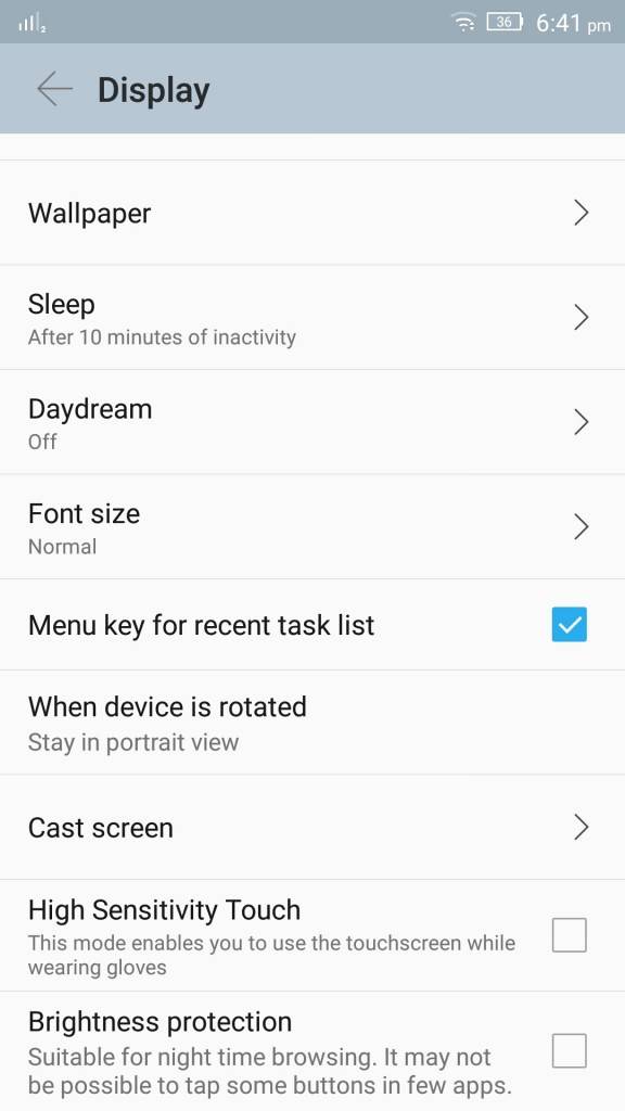 Lenovo Vibe S1_display settings